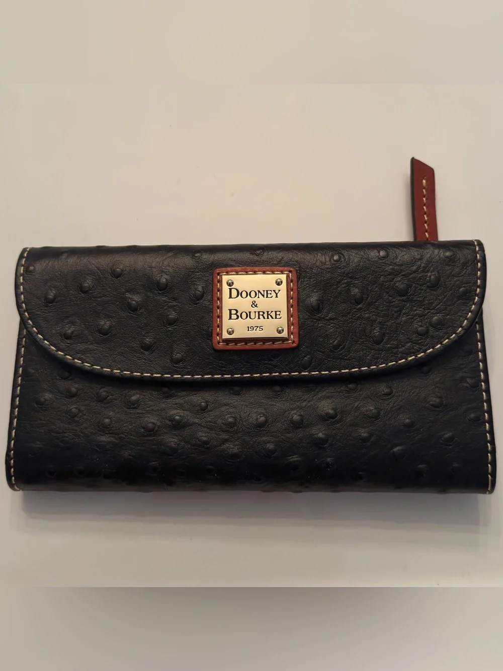 DOONEY & BOURKE BLACK OSTRICH-EMBOSSED CONTINENTIAL CLUTCH